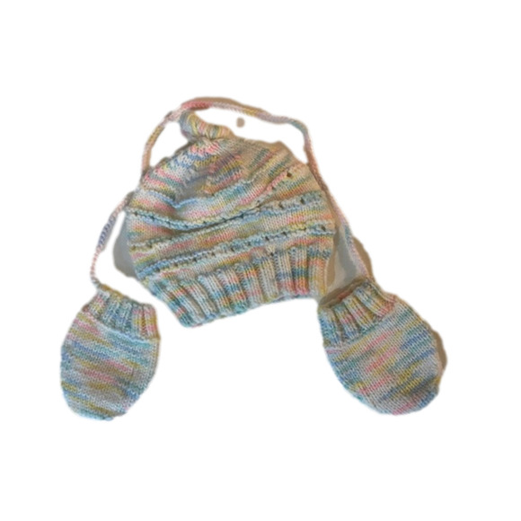Baby Unisex Hand Knit Hat and Mittens Set, 0-3 Months, Pastel Rainbow - Picture 2 of 2